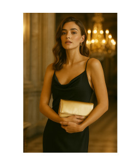 Zlatá kožená listová kabelka s popruhom 214-4071-02