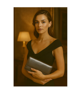 Tmavo strieborná kožená listová kabelka s popruhom 214-4071-29