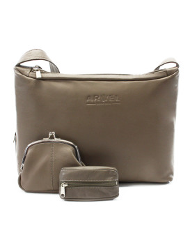 Šedohnedá sada dámskej kabelky, peňaženky a kľúčenky 412-4003-1745-2418-26