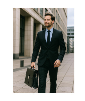 Čierna kožená aktovka s priehradkou pre notebook 112-5056-60