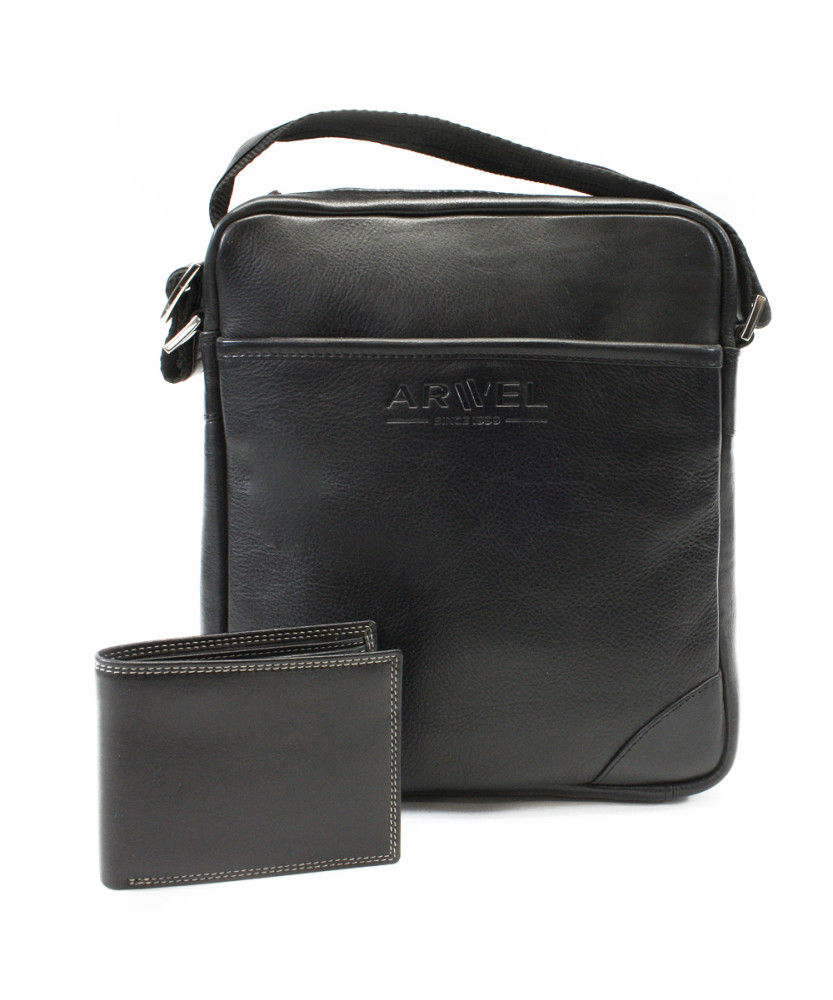 Súprava čierneho pánskeho crossbagu a peňaženky 412-1713-9160-60