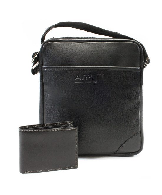 Súprava čierneho pánskeho crossbagu a peňaženky 412-1713-9160-60