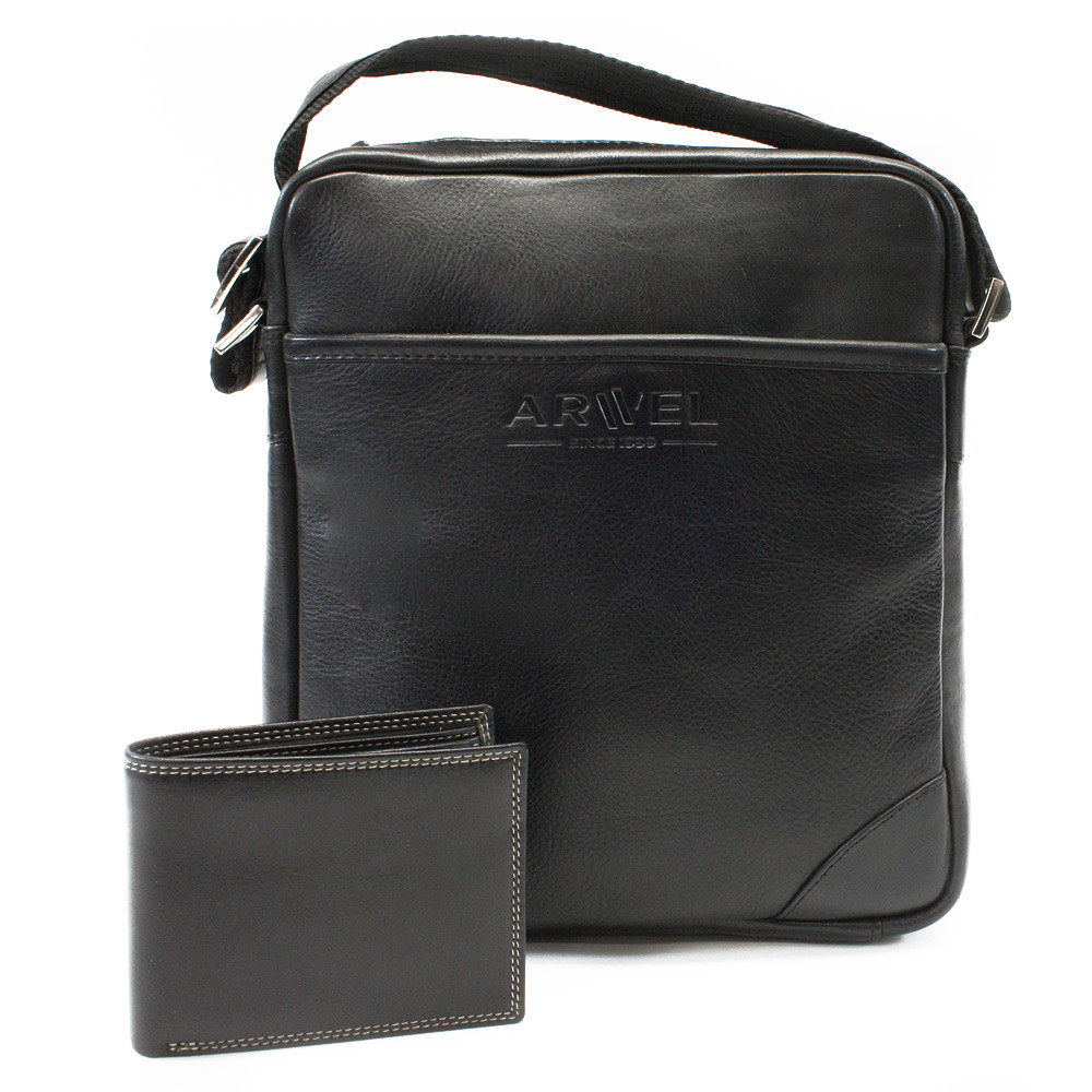 Súprava čierneho pánskeho crossbagu a peňaženky 412-1713-9160-60