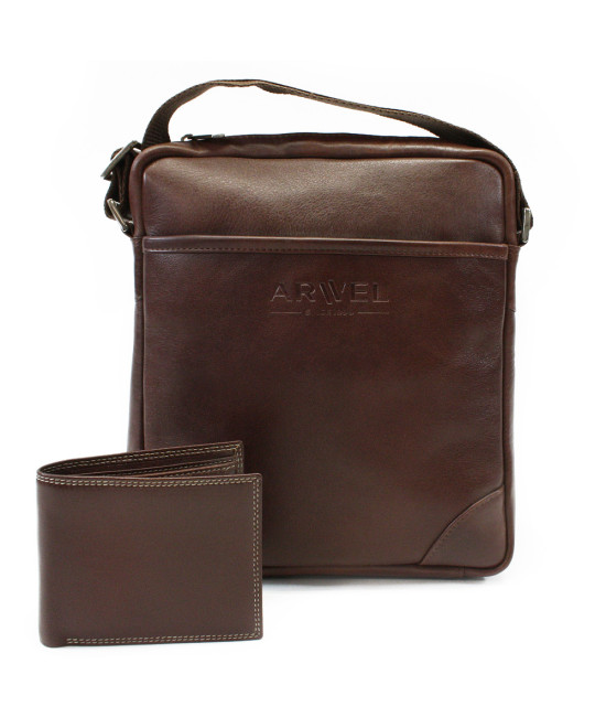 Sada hnedého pánskeho crossbagu a peňaženky 412-1713-9160-40