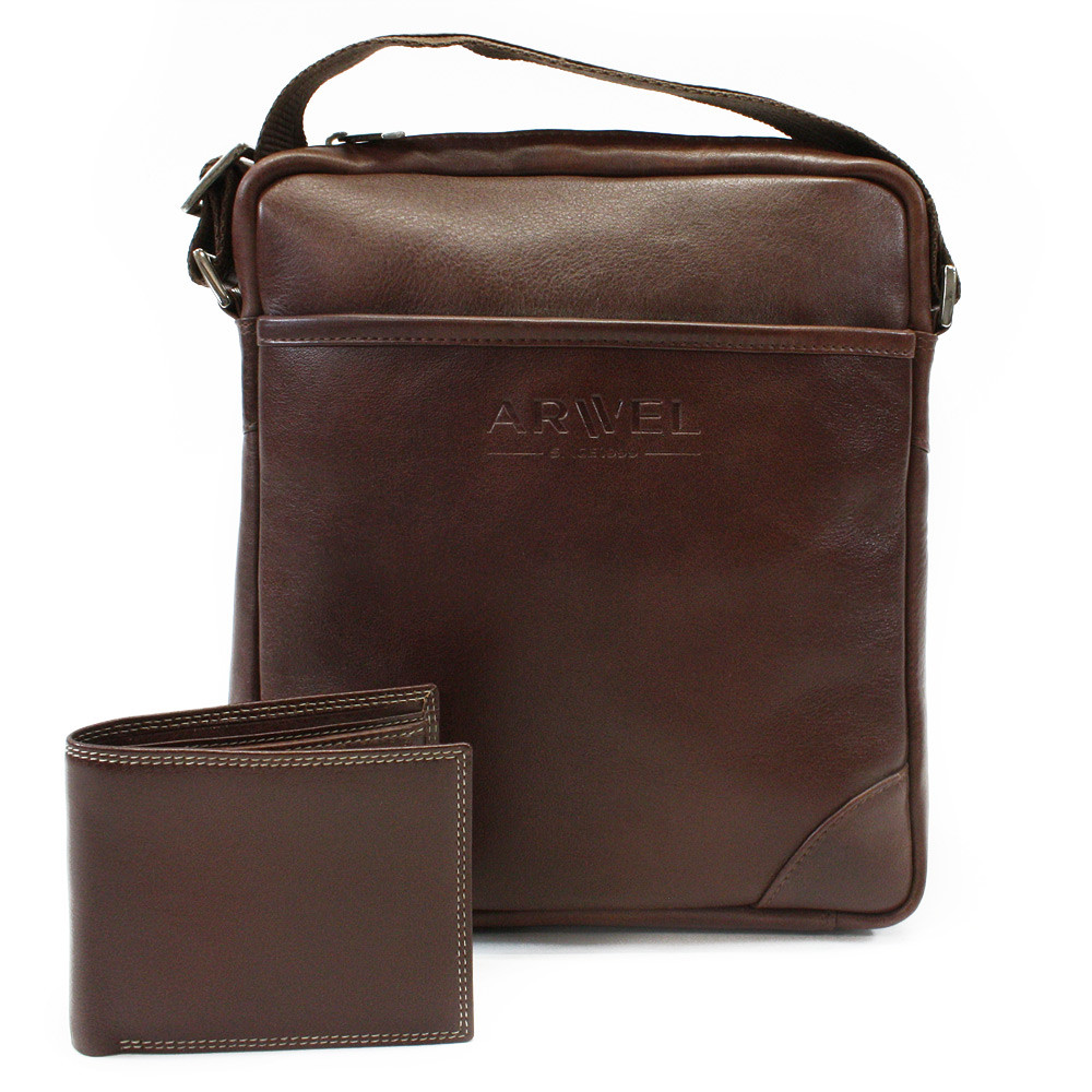 Sada hnedého pánskeho crossbagu a peňaženky 412-1713-9160-40