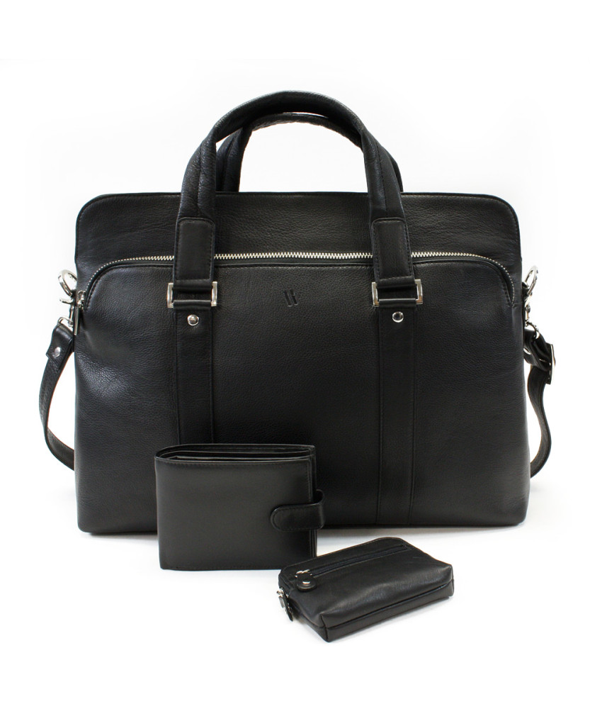 Súprava čiernej tašky na notebook, peňaženky a kľúčenky 412-2187-4404-8104-60