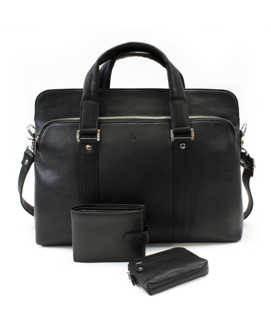 Súprava čiernej tašky na notebook, peňaženky a kľúčenky 412-2187-4404-8104-60