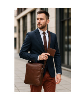 Sada hnedého pánskeho crossbagu a peňaženky 412-1713-9160-40