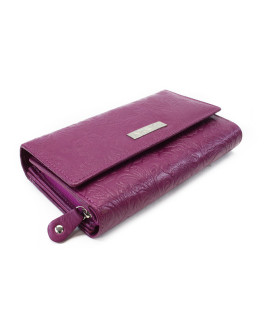Fuchsiová dámska kožená klopnová peňaženka so vzorom 511-2235-36