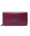 Fuchsiová dámska kožená klopnová peňaženka so vzorom 511-2235-36
