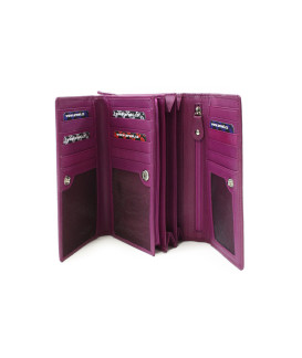 Fuchsiová dámska kožená klopnová peňaženka so vzorom 511-2235-36