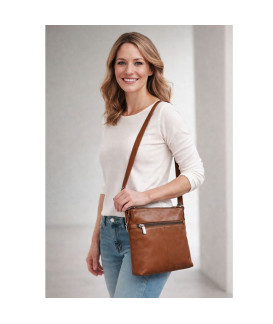 Hnedá kožená zipsová kabelka 212-3014-40