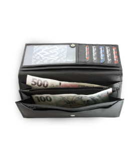 Čierna dámska listová kožená peňaženka s poklopom 511-2018-60