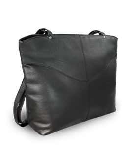 Čierna kožená zipsová kabelka s dvoma popruhmi 212-2018-60