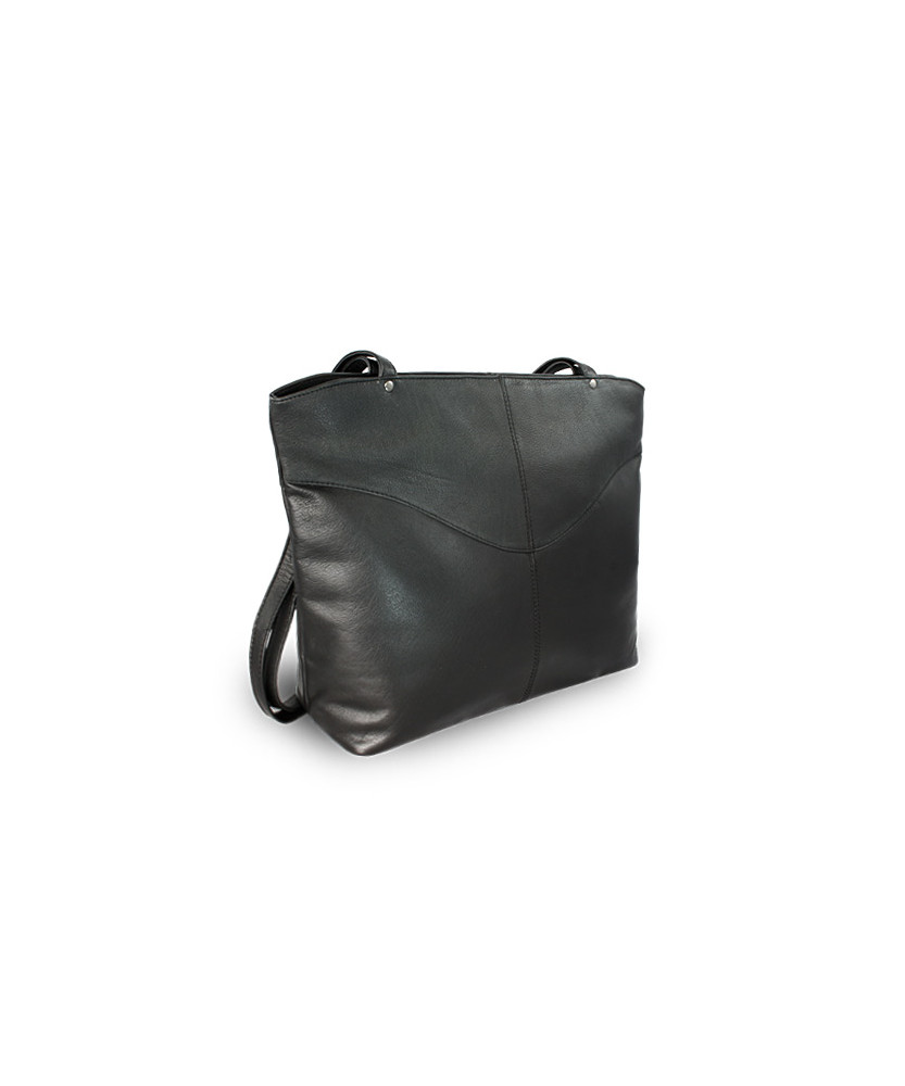 Čierna kožená zipsová kabelka s dvoma popruhmi 212-2018-60