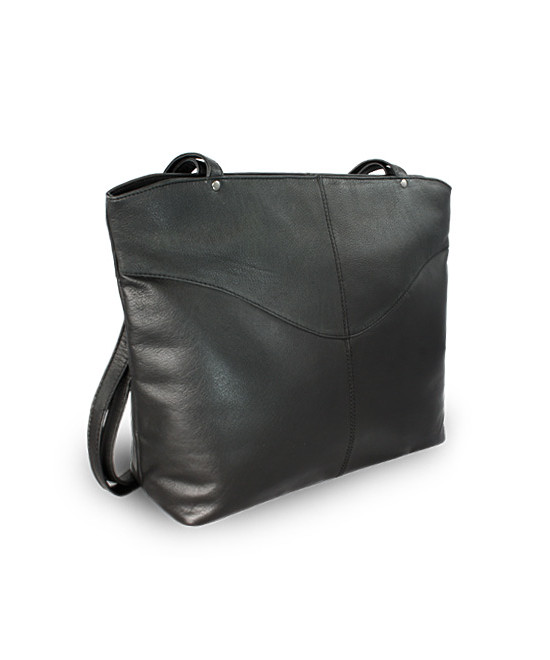 Čierna kožená zipsová kabelka s dvoma popruhmi 212-2018-60