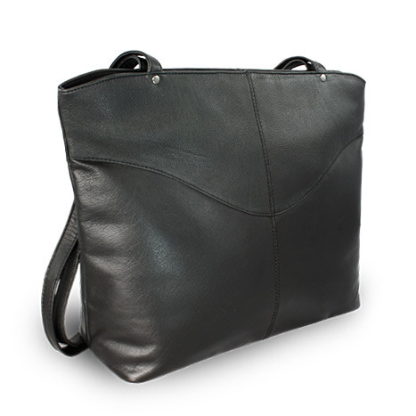 Čierna kožená zipsová kabelka s dvoma popruhmi 212-2018-60