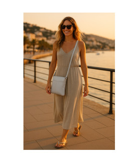 Svetlosivá kožená zipsová kabelka 212-3013-20