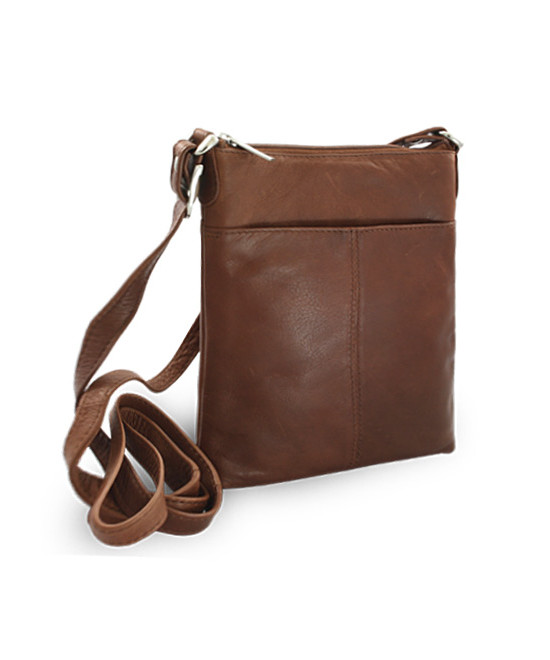 Tmavo hnedá kožená zipsová kabelka 212-3013-47