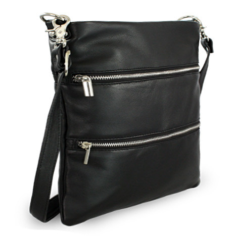 Čierna kožená zipsová kabelka s popruhom 212-3066-60