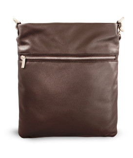 Tmavo hnedá kožená zipsová kabelka s popruhom 212-3066-47