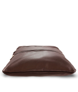 Tmavo hnedá kožená zipsová kabelka s popruhom 212-3066-47