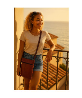 Burgundy-čierna kožená zipsová kabelka 212-3015-60/34