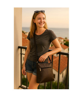 Hnedočierna kožená zipsová kabelka 212-3015-60/40