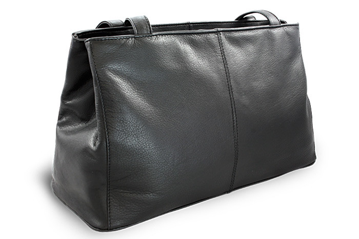 Čierna kožená dvojzipsová kabelka s dvoma popruhmi 212-2092-60