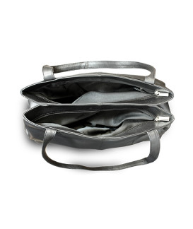 Čierna kožená dvojzipsová kabelka s dvoma popruhmi 212-2092-60