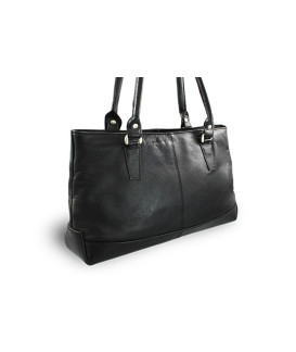 Čierna kožená zipsová kabelka s dvoma popruhmi 212-2058-60