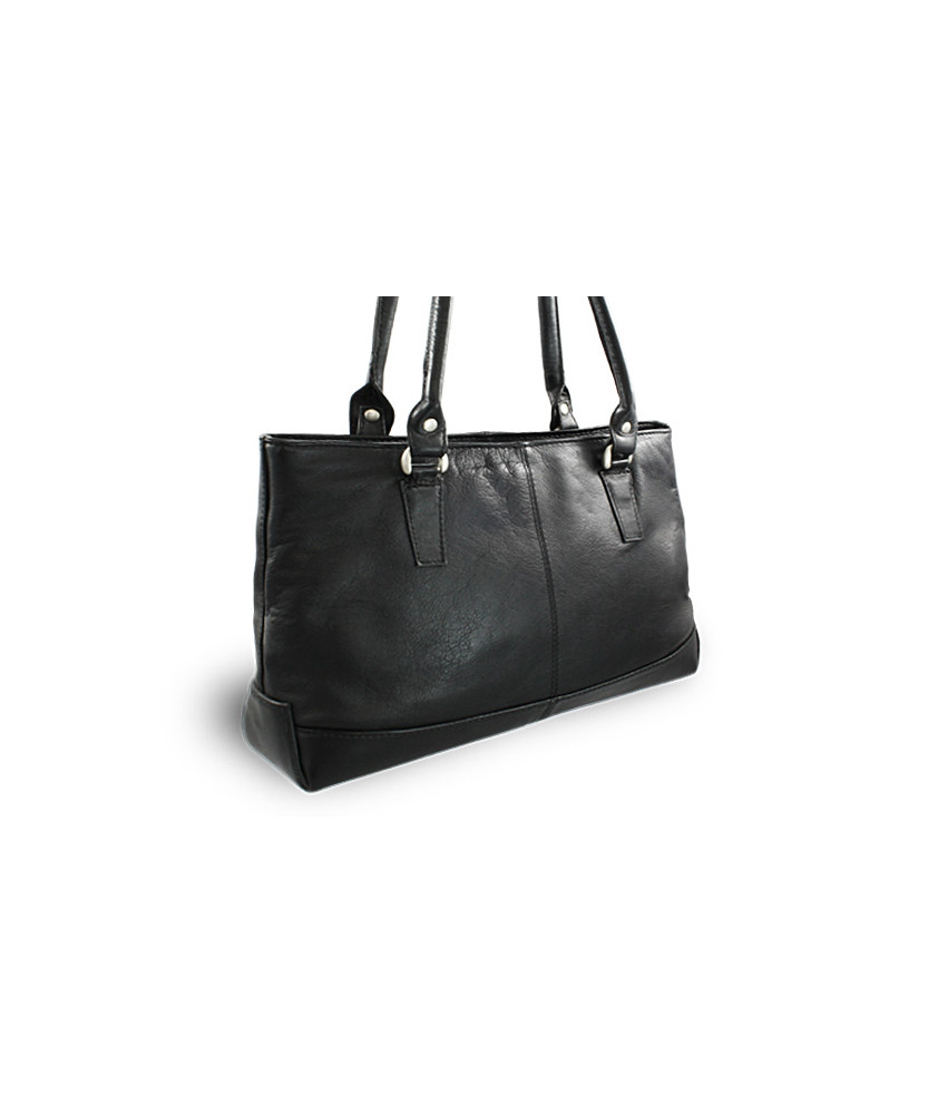 Čierna kožená zipsová kabelka s dvoma popruhmi 212-2058-60