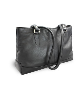 Čierna kožená zipsová kabelka s dvoma popruhmi 212-2058-60