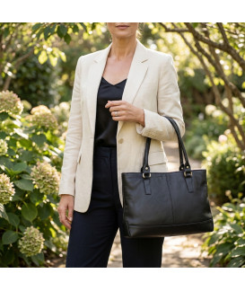 Čierna kožená zipsová kabelka s dvoma popruhmi 212-2058-60