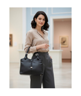 Čierna dámska kožená zipsová kabelka 212-7019-60