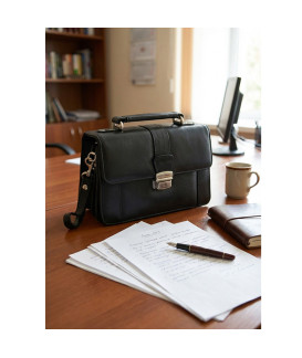 Čierna pánska kožená etue so sklápacím registrom a držadlom 611-2415-60