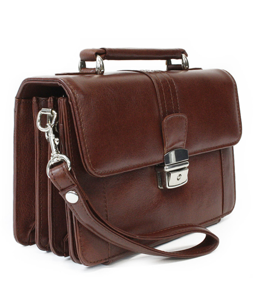 Hnedá pánska kožená etue so sklápacím registrom a držadlom 611-2415-40