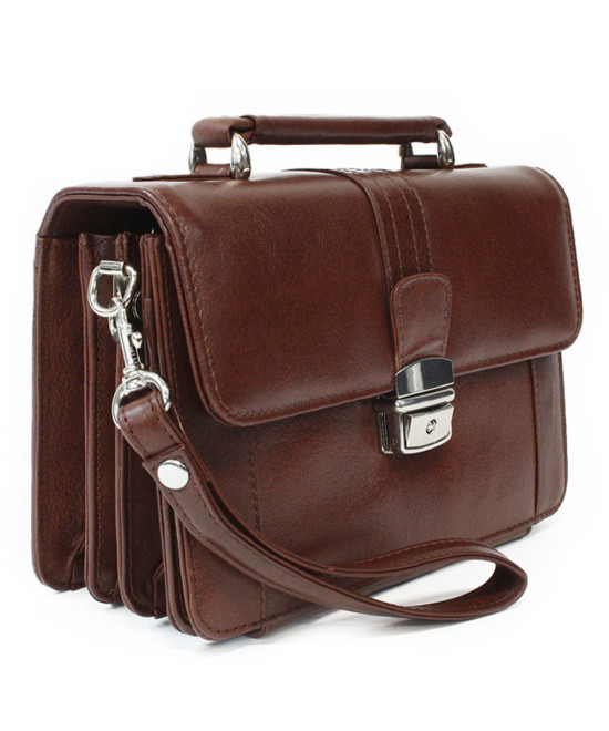 Hnedá pánska kožená etue so sklápacím registrom a držadlom 611-2415-40