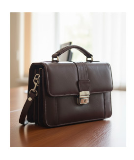 Hnedá pánska kožená etue so sklápacím registrom a držadlom 611-2415-40