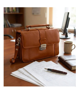 Svetlo hnedá kožená etue so sklápacím registrom a držadlom 611-2415-05