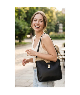 Čierna elegantná kožená zipsová kabelka 212-1036-60